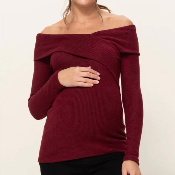 Crimson Off Shoulder Maternity (non-maternity) Top - Picture 2 of 2